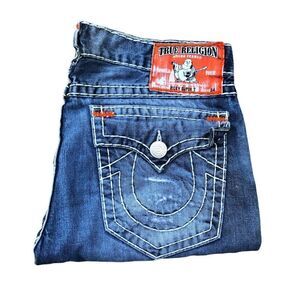 True Religion Jeans Size 38 RICKY SUPER T Blue Trashed Painter Denim